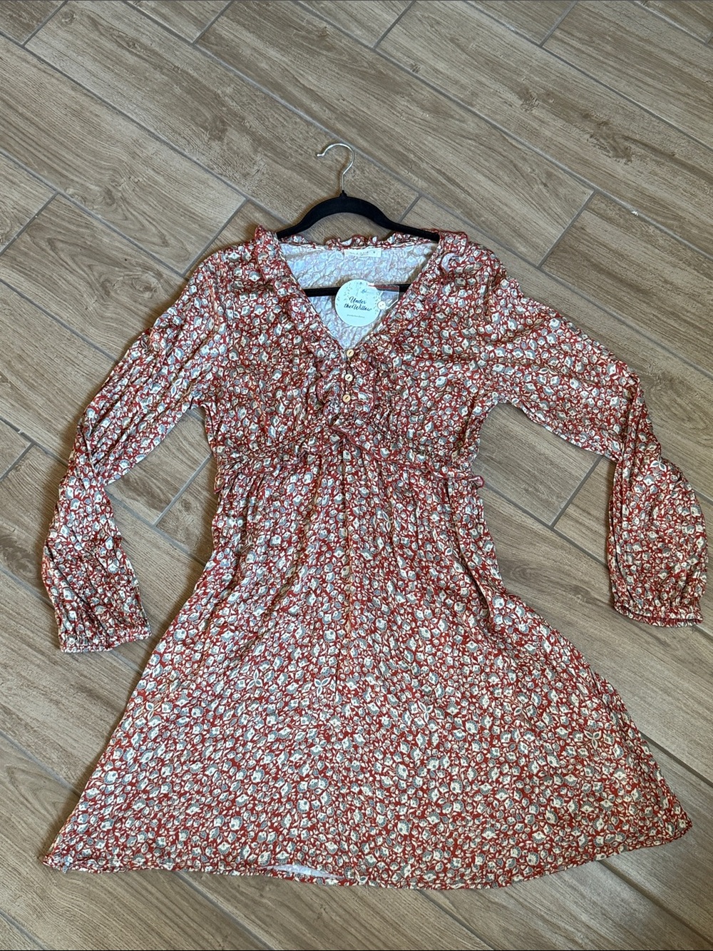 ILLA ILLA Rust Floral Long-Sleeve V-Neck Dress